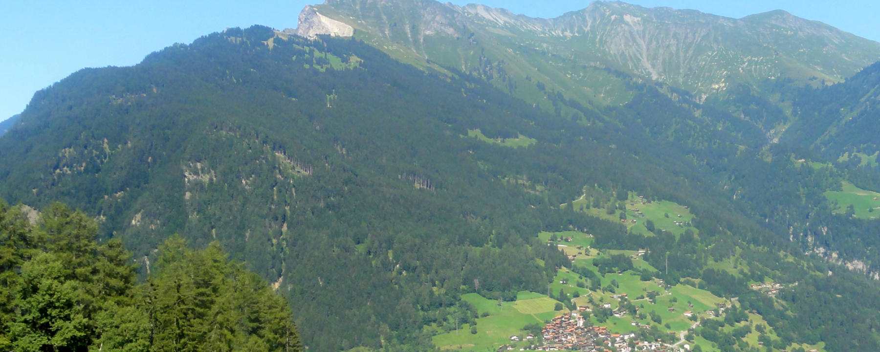 Blick auf Maladers und den Montalin - das Fürhörnli liegt direkt bei der Baumgrenze