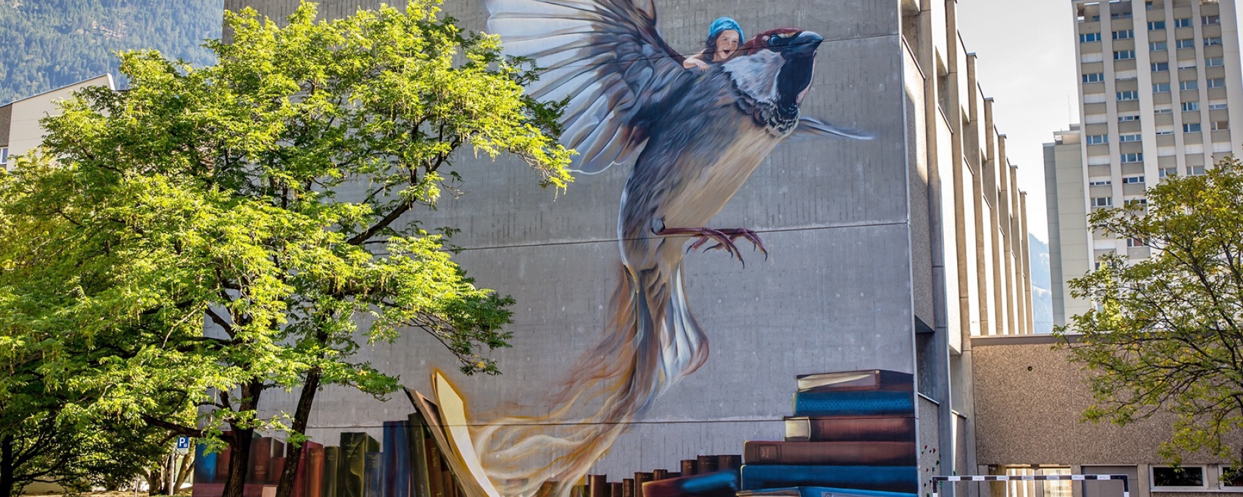 Schulhaus Lachen - Graffiti «I have a dream» bei Tageslicht