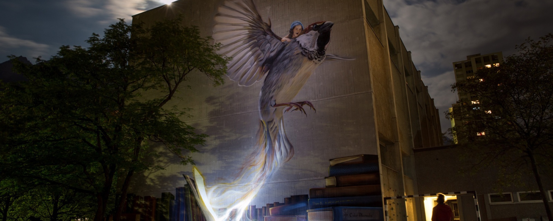 Schulhaus Lachen - Graffiti «I have a dream» in der Dunkelheit