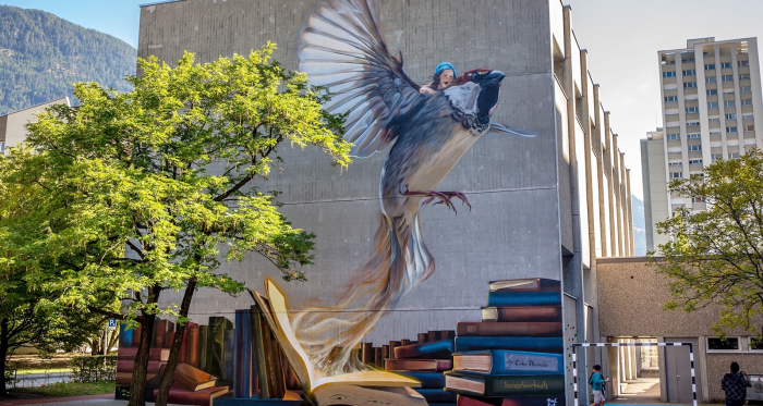 Schulhaus Lachen - Graffiti «I have a dream» bei Tageslicht