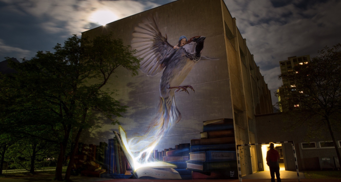 Schulhaus Lachen - Graffiti «I have a dream» in der Dunkelheit