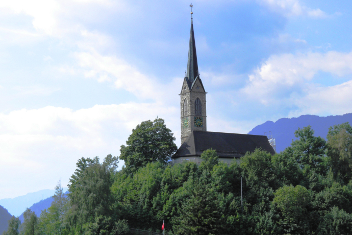 Tamins church from the mountain side