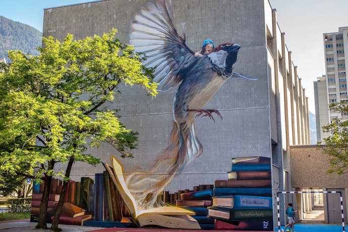 Schoolhouse Lachen - Graffiti «I have a dream» in daylight