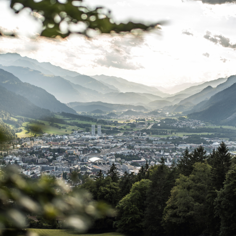Mattias Nutt: Die Stadt Chur im Abendlicht Ausblick über die Stadt Chur an einem Sommerabend