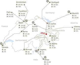 Landkarte Schweiz mit Chur im Fokus