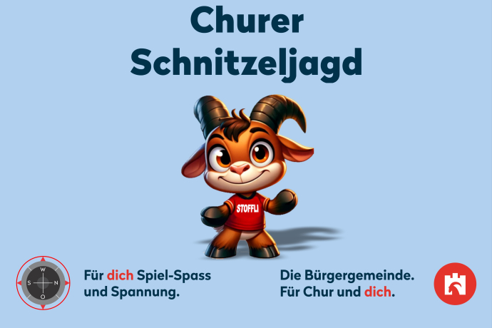 Stoffli (© Bürgergemeinde Chur) Ein illustrierter Steinbock mit einem roten T-Shirt